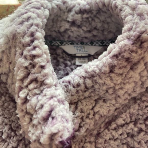💕LAST CHANCE Time & Tru Purple Quarter Zip Pull Over Sherpa Sweatshirt Large - Picture 2 of 4
